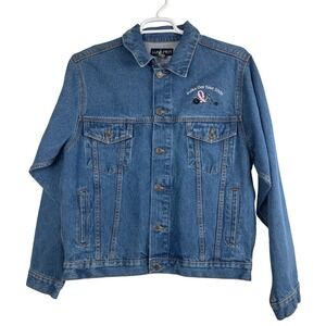 00487 - VTG Luna Pier Denim Jacket Polka Dot Tour 2005 Embroidered Pink Ribbon M